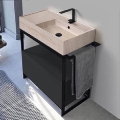 Modern  Console Vanity, Travertine Style Sink, 35 inch